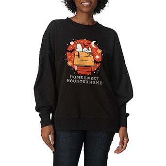 Women's Peanuts Home Sweet Haunted Home Oversized Fleece Crew Sweatshirt