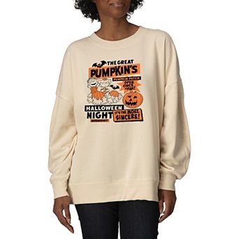 Women's Peanuts The Great Pumpkin's Pumpkin Patch Oversized Fleece Crew Sweatshirt