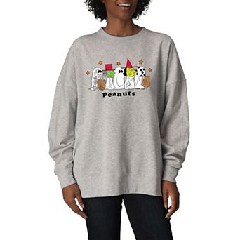 Women's Peanuts Halloween Trick-or-Treat Oversized Fleece Crew Sweatshirt