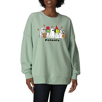 Women's Peanuts Halloween Trick-or-Treat Oversized Fleece Crew Sweatshirt