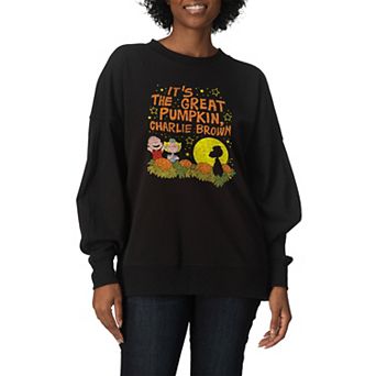 Women's Peanuts It's The Great Pumpkin, Charlie Brown Distressed Oversized Fleece Crew Sweatshirt