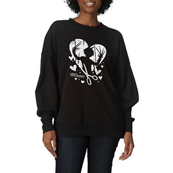 Women's Edward Scissorhands Heart Silhouette Oversized Fleece Hoodie Sweatshirt