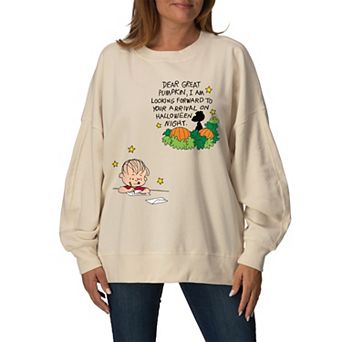 Women's Peanuts The Great Pumpkin Oversized Fleece Crew Sweatshirt