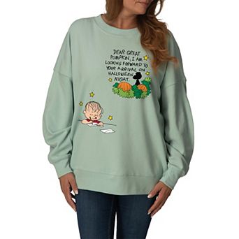 Women's Peanuts The Great Pumpkin Oversized Fleece Crew Sweatshirt