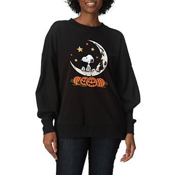 Women's Peanuts Snoopy & Pumpkins Oversized Fleece Crew Sweatshirt