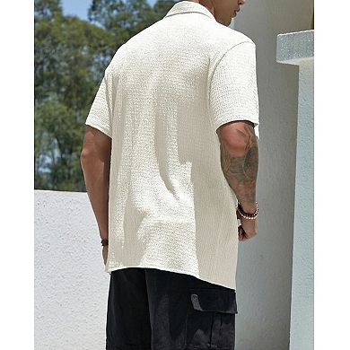 Mens Summer Short Sleeve Casual Shirts Regular Fit Button Down Shirt Tops Business Beach Wedding