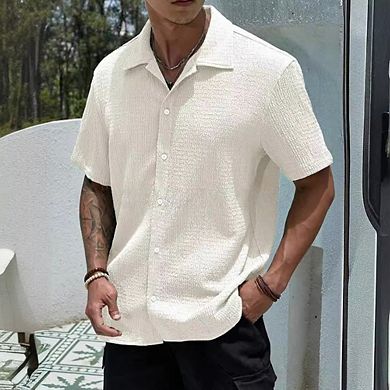 Mens Summer Short Sleeve Casual Shirts Regular Fit Button Down Shirt Tops Business Beach Wedding