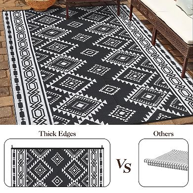 Reversible Waterproof Outdoor Rug, UV Resistant Boho Argyle Plastic Mat for RV Camping Patio Deck