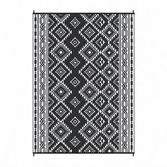 Reversible Waterproof Outdoor Rug, UV Resistant Boho Argyle Plastic Mat for RV Camping Patio Deck