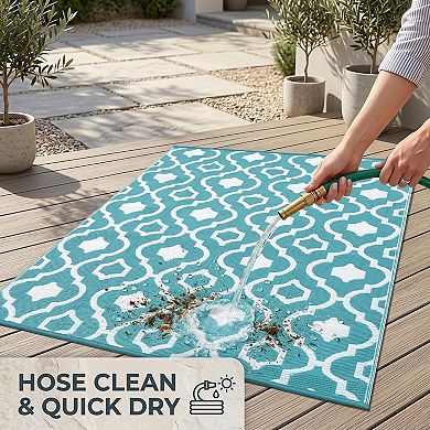 Weather-Resistant Patio Rug Outdoor Area Rug Waterproof Deck Mat Reversible & Lightweight