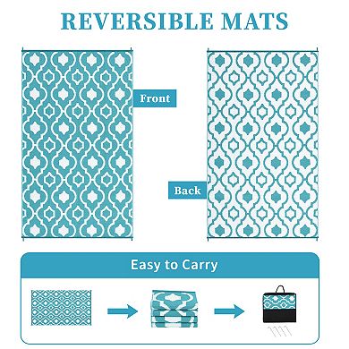 Weather-Resistant Patio Rug Outdoor Area Rug Waterproof Deck Mat Reversible & Lightweight