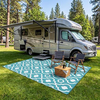Weather-Resistant Patio Rug Outdoor Area Rug Waterproof Deck Mat Reversible & Lightweight