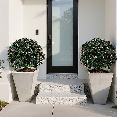 2ft Artificial Boxwood Topiary Balls with Ground Stakes, UV Resistant PE Faux Bushes with Flowers