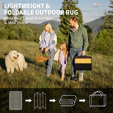 Waterproof Patio Rugs Colorful Line Reversible Mat for Front Door Rv Foldable Plastic Straw Carpet