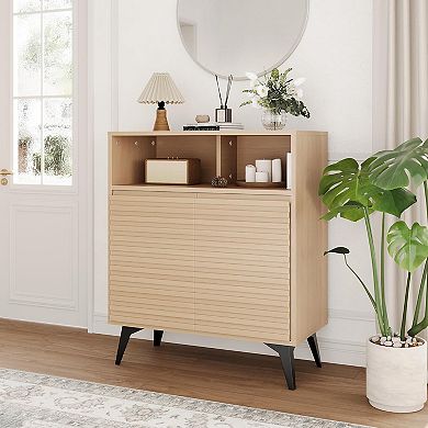 Fluted Mid Century Modern Sideboard Cabinet with Metal Legs