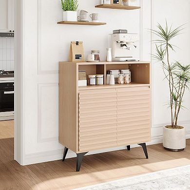 Fluted Mid Century Modern Sideboard Cabinet with Metal Legs