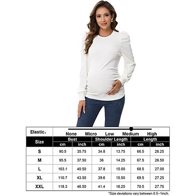 Maternity Puff Long Sleeve Top, Casual Crew Neck Ruched Side Slim Fit Tunic Shirt Blouse