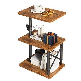 360° Swivel Height-Adjustable C-Shaped Side Table 3 tier Storage Space-Saving for Sofa Bed Living