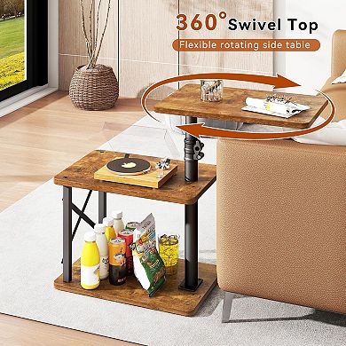 360° Swivel Height-Adjustable C-Shaped Side Table 3-Tier Storage Space-Saving for Sofa Bed Living