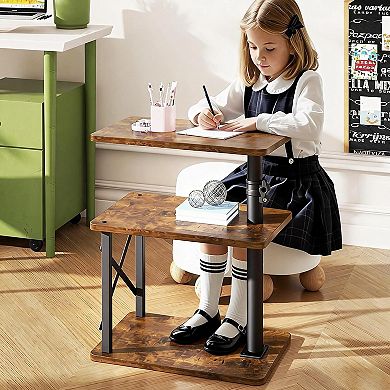 360° Swivel Height-Adjustable C-Shaped Side Table 3-Tier Storage Space-Saving for Sofa Bed Living