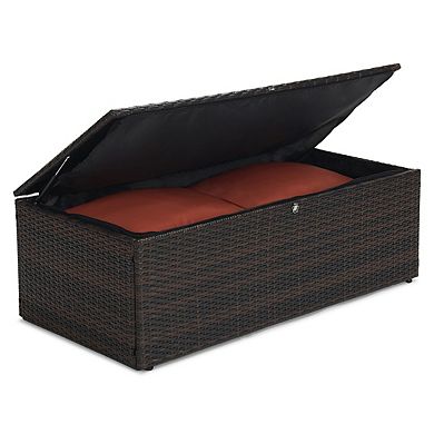 5-Piece Outdoor Patio Conversation Set with Storage Table, Wicker Sofa, Loveseat & Chairs Seats 7