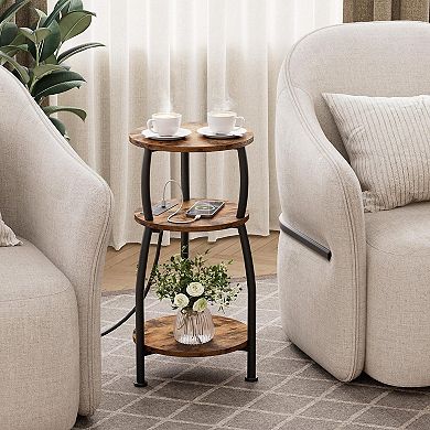 3-Tier Round Side Table Industrial Storage Slim for Small Spaces Sofa Gaps Living Room Bedroom