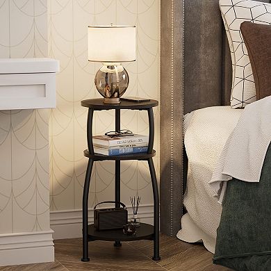 3-Tier Round Side Table Industrial Storage Slim for Small Spaces Sofa Gaps Living Room Bedroom
