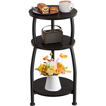 3 tier Round Side Table Industrial Storage Slim for Small Spaces Sofa Gaps Living Room Bedroom