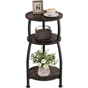 3 tier Round Side Table Industrial Storage Slim for Small Spaces Sofa Gaps Living Room Bedroom