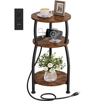 3 tier Round Side Table Industrial Storage Slim for Small Spaces Sofa Gaps Living Room Bedroom