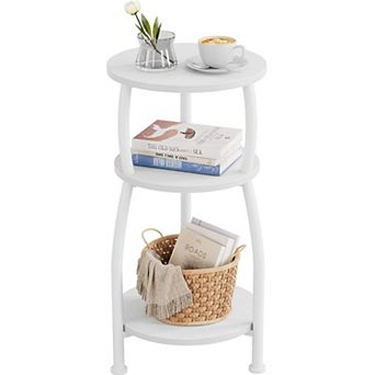 3 tier Round Side Table Industrial Storage Slim for Small Spaces Sofa Gaps Living Room Bedroom