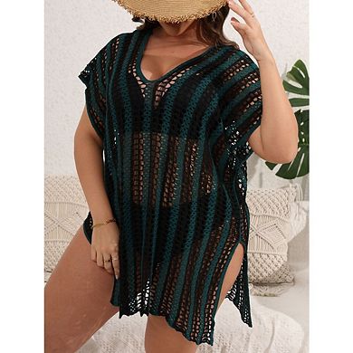 Women's Summer Swimsuit Bikini Beach Swimwear Crochet Color Block Openwork Cover up
