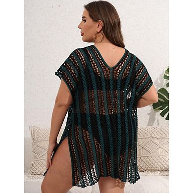 Women's Summer Swimsuit Bikini Beach Swimwear Crochet Color Block Openwork Cover up