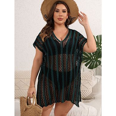 Women's Summer Swimsuit Bikini Beach Swimwear Crochet Color Block Openwork Cover up