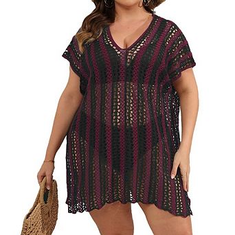 Women's Summer Swimsuit Bikini Beach Swimwear Crochet Color Block Openwork Cover up