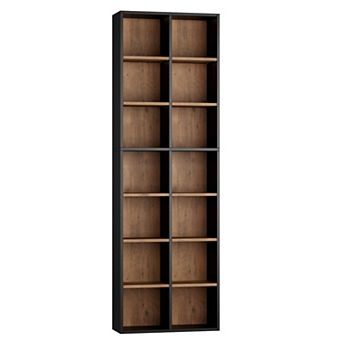 71'' Tall 7 tier Double Wide Bookshelf 14 Cubes 6 Adjustable Shelves Wood Media Storage Shelf