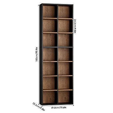 71'' Tall 7Tier Double Wide Bookshelf 14 Cubes 6 Adjustable Shelves Wood Media Storage Shelf