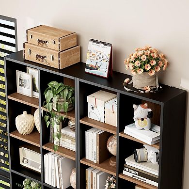 71'' Tall 7Tier Double Wide Bookshelf 14 Cubes 6 Adjustable Shelves Wood Media Storage Shelf