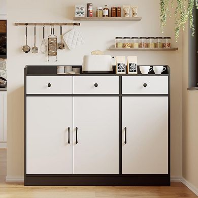 Modern Buffet Cabinet 47'' Sideboard with Drawers and Shelves