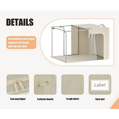 3 Openings Clothes Storage Bins Foldable Linen Box Clear Window Durable Handles Stackable Steel