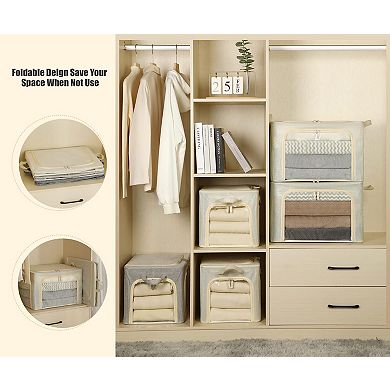 3 Openings Clothes Storage Bins Foldable Linen Box Clear Window Durable Handles Stackable Steel