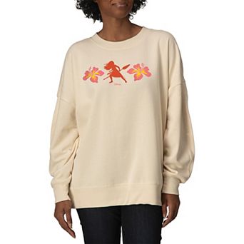 Women's Disney's Moana Floral Oversized Fleece Crew Sweatshirt