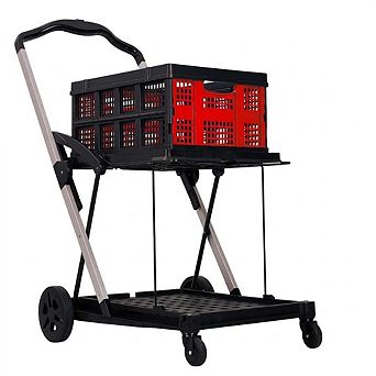 2 tier Collapsible Utility Cart with 360° Swivel Wheels, Adjustable Portable Design for Picnic Use