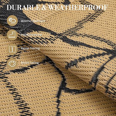 Floral Outdoor Rug Waterproof, Reversible Plastic Straw Mat with Carry Bag, for Patio Deck Camping