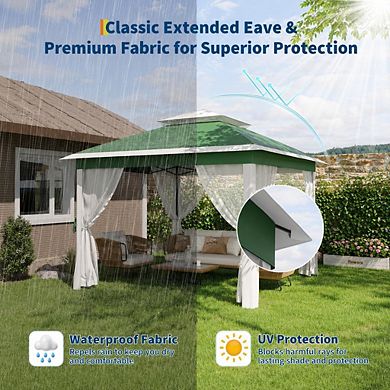 Outdoor Event Canopy Tent with Mesh Walls Foldable Shelter for Garden Patio