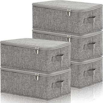 5 Fabric Storage Bins with Zipper Lids Collapsible Stackable Closet Organizers