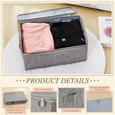 5 Fabric Storage Bins with Zipper Lids Collapsible Stackable Closet Organizers