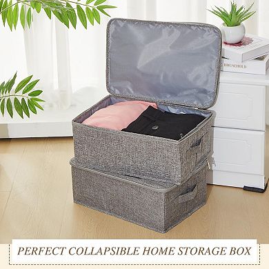 5 Fabric Storage Bins with Zipper Lids Collapsible Stackable Closet Organizers
