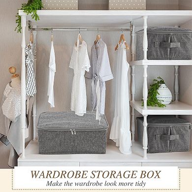 5 Fabric Storage Bins with Zipper Lids Collapsible Stackable Closet Organizers