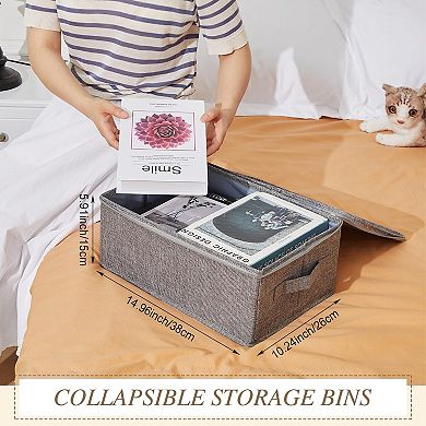 5 Fabric Storage Bins with Zipper Lids Collapsible Stackable Closet Organizers